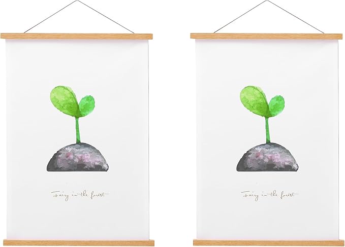 FALAMON 2 Pack Magnetic Poster Hanger Frame,19x13 19x25 19x27 Teak Wood Magnet Poster Frame for Hanging Posters, Prints, Photos, Pictures, Maps, Scrolls, and Canvas Artwork