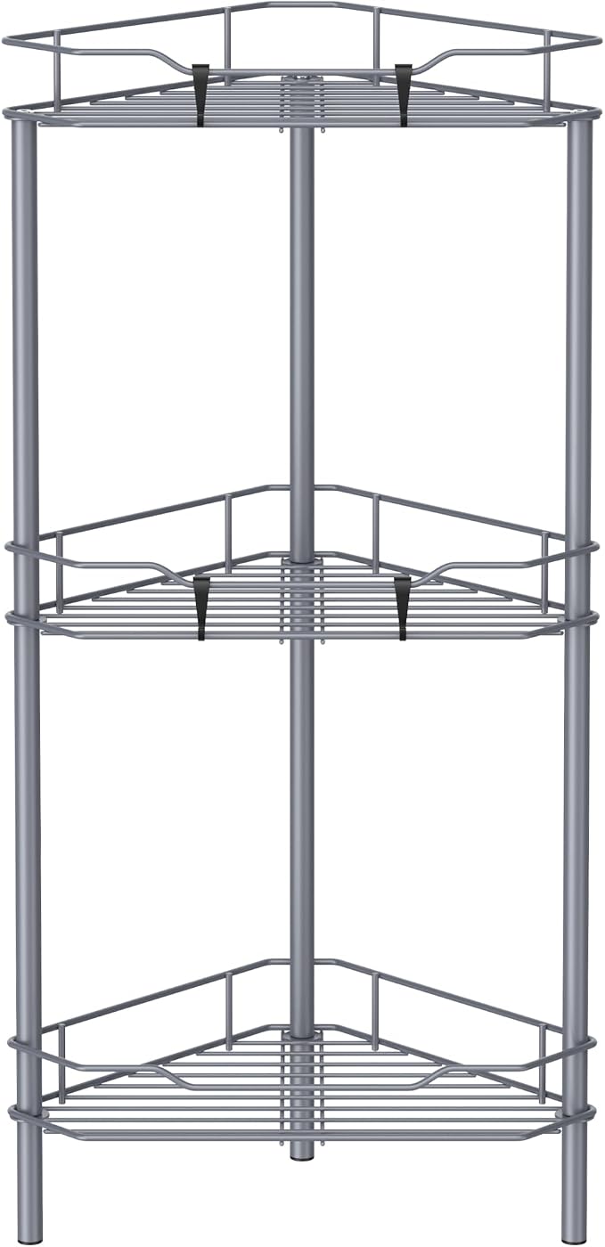 HuggieGems Metal Floor Standing Corner Shower Caddy, Dark Gray, 3 Tier by HuggieGems