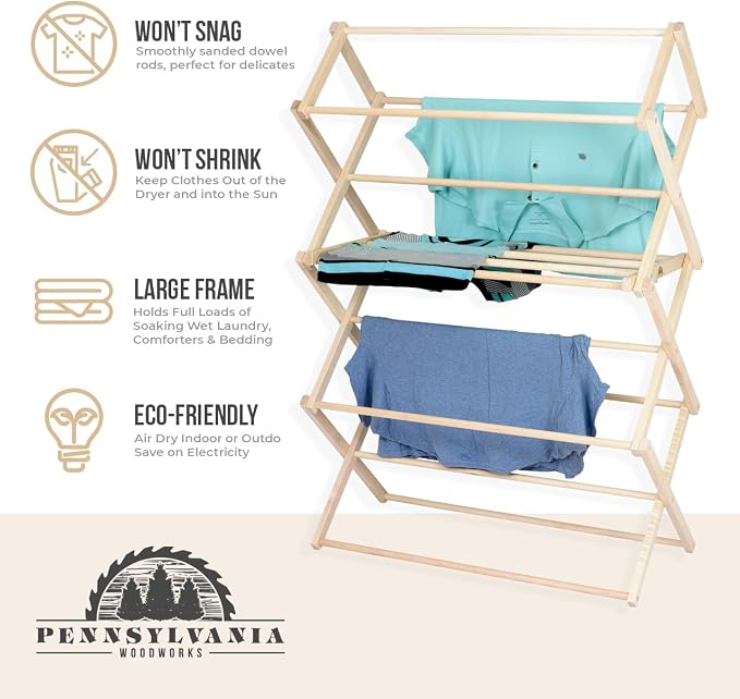 Clothes Drying Rack: Solid Maple Hard Wood Laundry Rack - Image 8