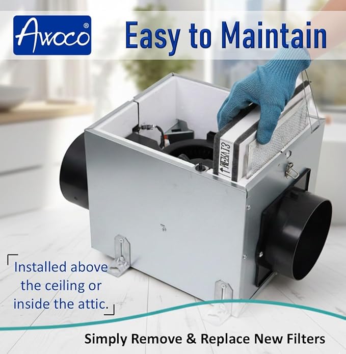 Awoco 6” Vent Make-Up Air (MUA) System 3 Speeds 100 CFM Fresh Air with MERV13 Filter, Energy Saving HVI Certified for Kitchen and House Ventilation