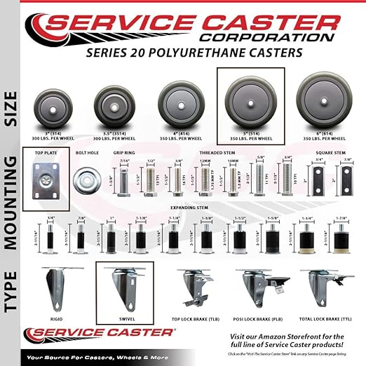 Service Caster Brand Replacement Caster for Uline Caster H-7449S - Stainless Steel Swivel Top Plate Caster with 5 Inch Yellow Polyurethane Wheel - Fits Carts and Platform Trucks H-6348