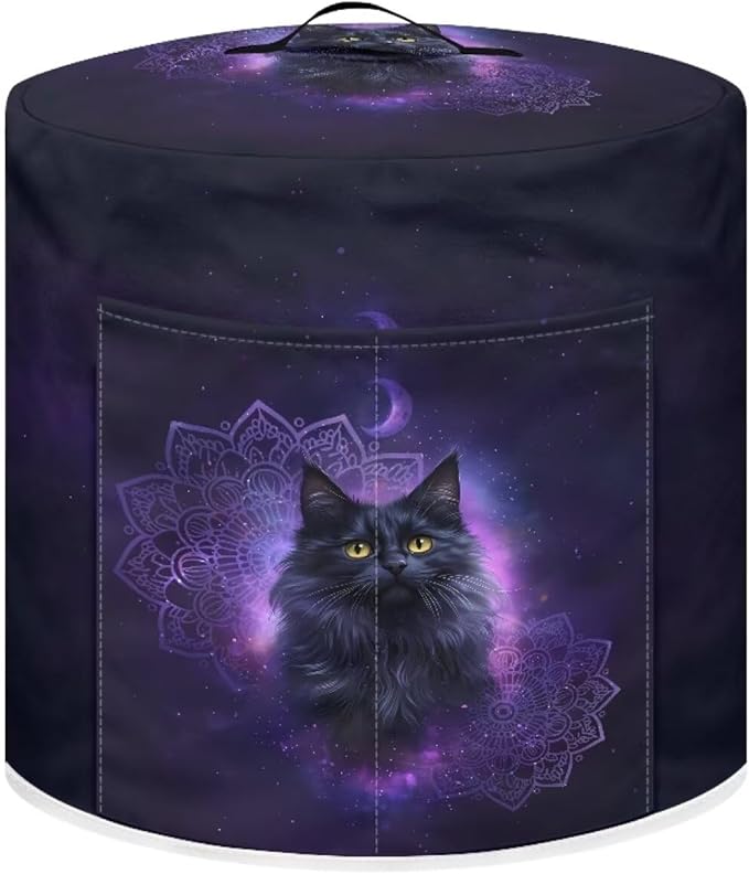 Xoenoiee Black Cat Boho Mandala Print Pressure Cooker Cover for Kitchen Appliance Dust Cover with Pockets for Rice Cooker Air Fryer Slow Cooker, for 6 Qt Pot