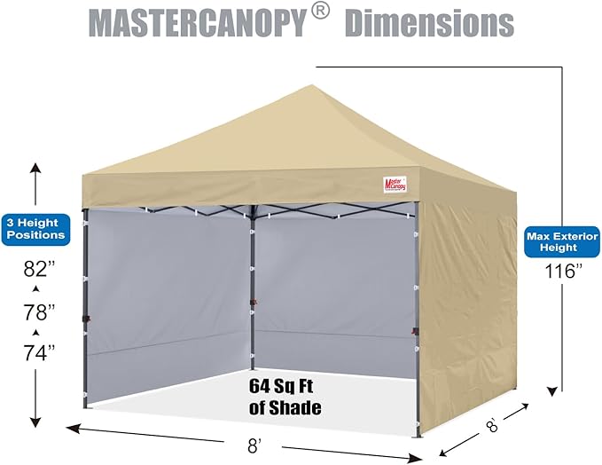 MASTERCANOPY Heavy Duty Pop-up Canopy Tent with Sidewalls (8x8,Beige)