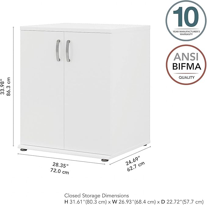Bush Business Furniture Universal Floor Storage Cabinet with Doors and Shelves in White, Vertical Office Storage Unit with Adjustable Shelving for Workspace