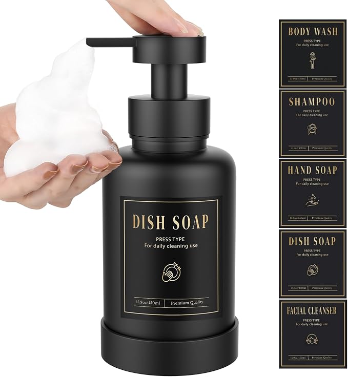 Luxspire Glass Foaming Soap Dispenser 15oz Hand Soap Bottle, 1 Pack | Anti-drip by Luxspire