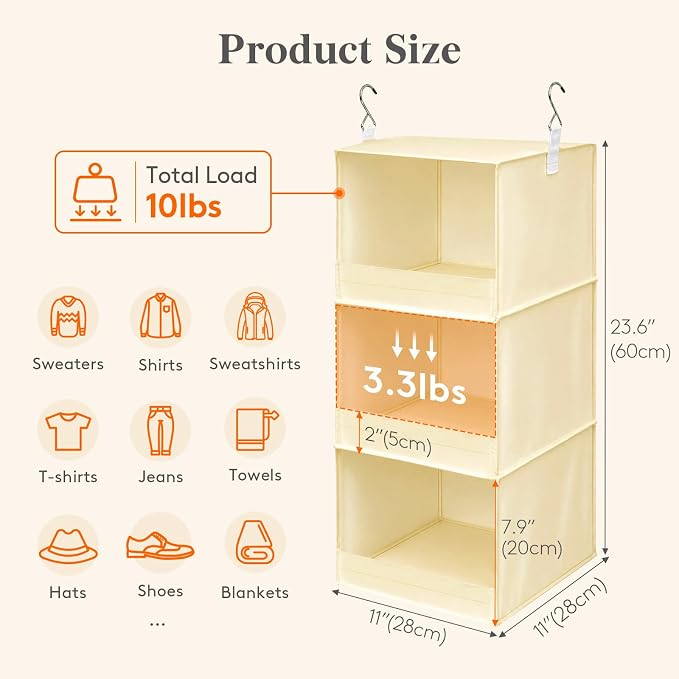 Lifewit RV Storage and Organization, Hanging Closet Shelves | 3 Shelf Front - Image 3