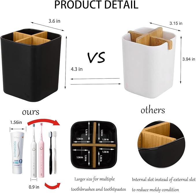 Bamboo Toothbrush Holder for Bathrooms Toothpaste Organizer - Image 2
