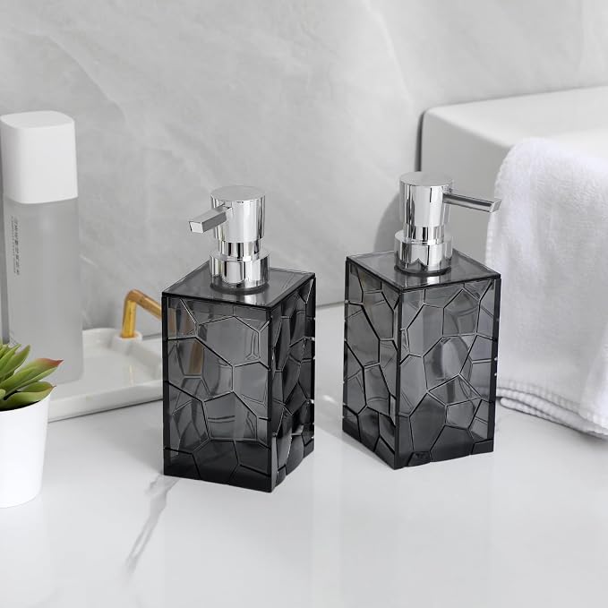 Clear Acrylic Pump Bottle Refillable Lotion Soap Dispenser 10oz 2 Pack Grey | - Image 2