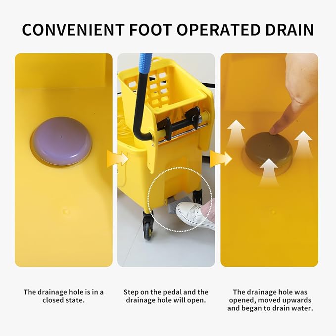 Side Press Wringer Combo Commercial Floor Cleaning Mop Bucket on Wheels - Image 5