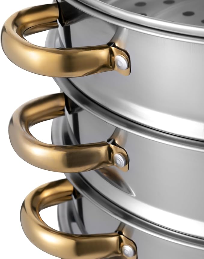Stainless Steel Steamer Pot, 10.3-Inch Steamer for Cooking, 5-Tier Food Steam Pots with Lid for Cooking Vegetables, Seafood, Soups, Stews, Dumplings and Pasta