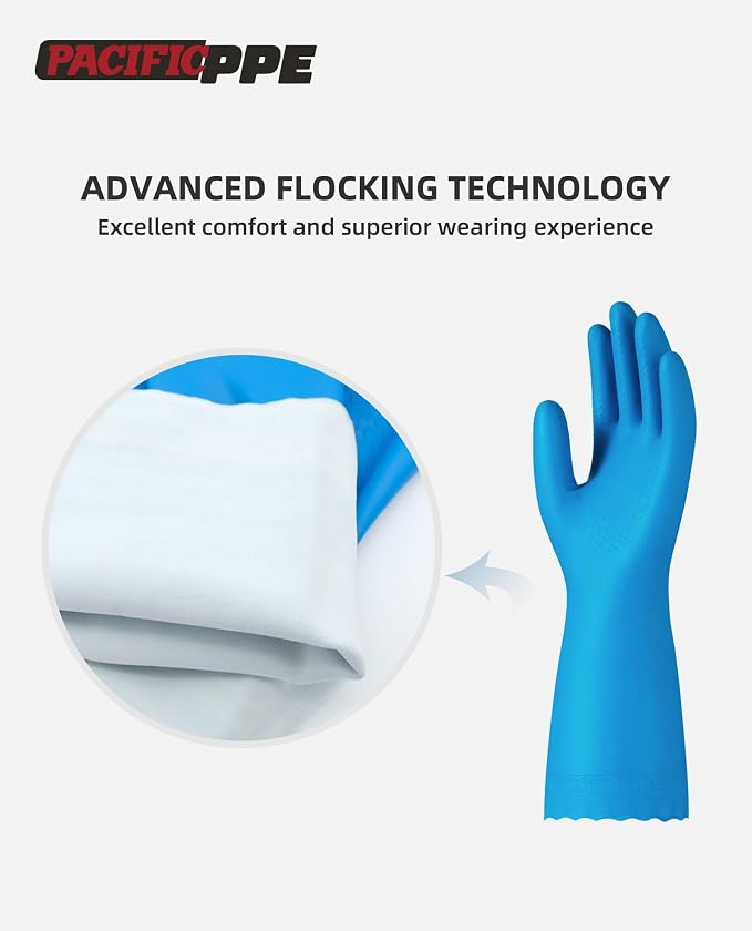 PACIFIC PPE 2 Pairs Dishwashing Gloves, Cotton Flocked Liner, Large | - Image 2