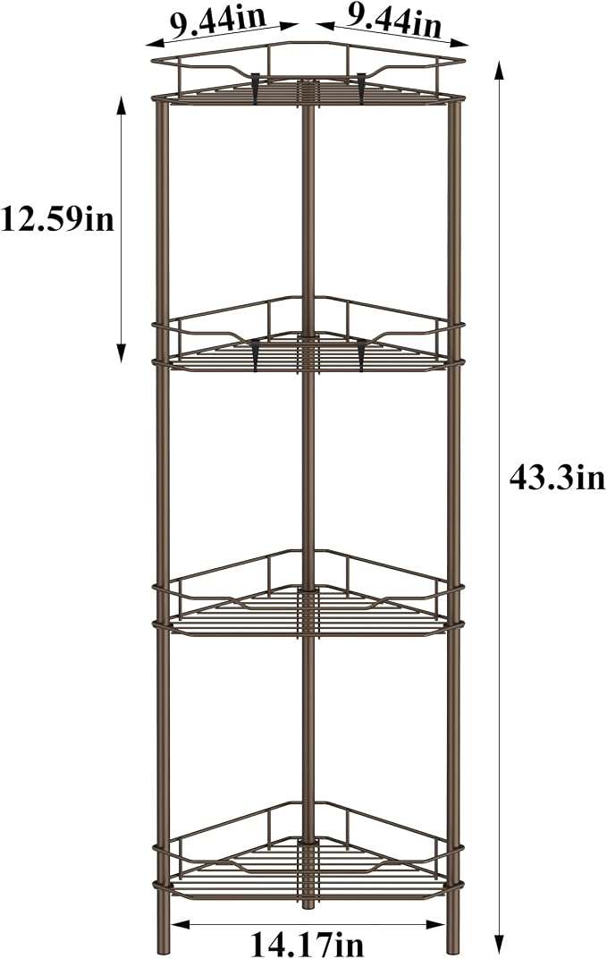 HuggieGems Metal Floor Standing Corner Shower Caddy, 4 Tier - Image 7