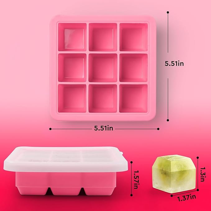 2 Pack Silicone Ice Cube Tray,Small Ice Trays for Freezer,Ice Cube Trays for Mini Fridge Freezer with Cover,Square Ice Cube mold for Cocktail,Coffee,Drinks,Baby Food,BPA Free,Ice molds