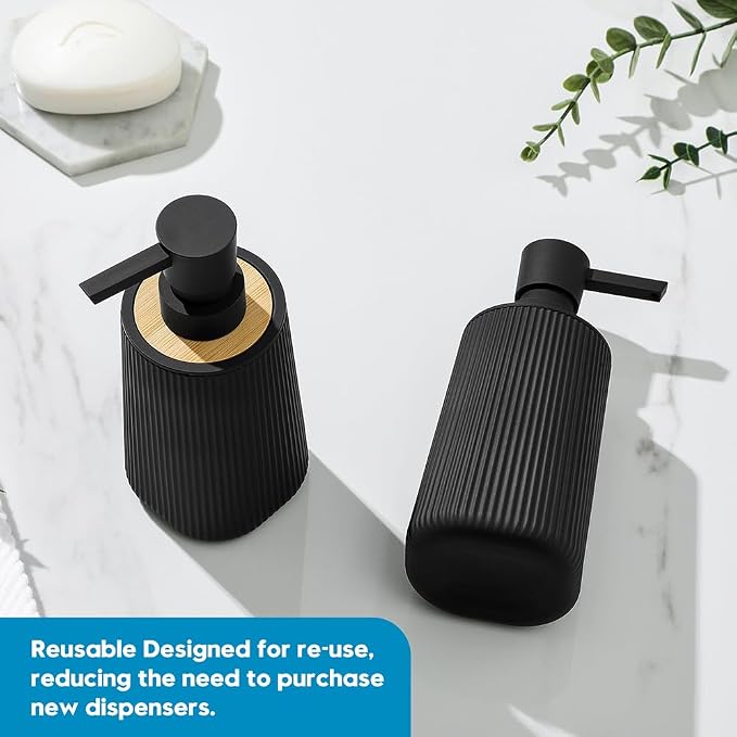 YAUKPH Small Soap Dispenser for Bathroom and Kitchen Bamboo Decor Black | - Image 6