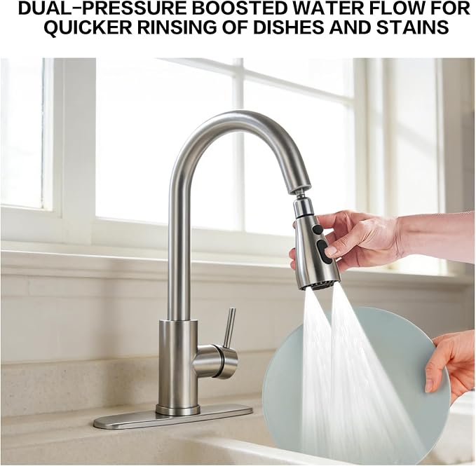 Kitchen Faucet with Pull Down Sprayer，Brushed Nickel, Kitchen Sink Faucet，High - Image 4