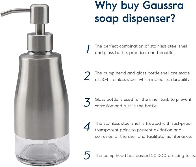 Gaussra Soap Dispenser with Coaster and Stickers - 11 OZ / 320 ML | Brushed - Image 8