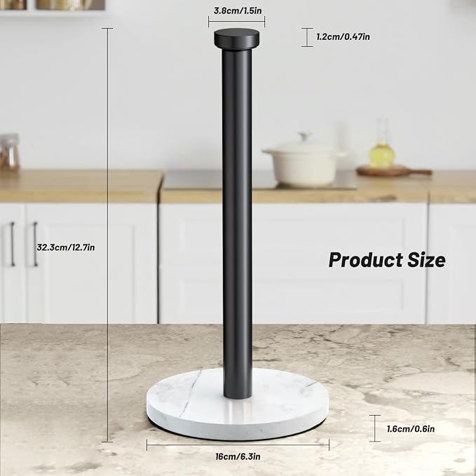 VEHHE Marble Black Paper Towel Holder, Weighted Base & EVA Non-Slip Pad - Image 7