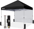 CROWN SHADES 8x8 Pop Up Canopy with 1 Side Wall - Beach Tent with One Push Setup - Outdoor Sun Shade for Events, Parties, Camping - Gazebo with STO-N-Go Cover Bag (Black)