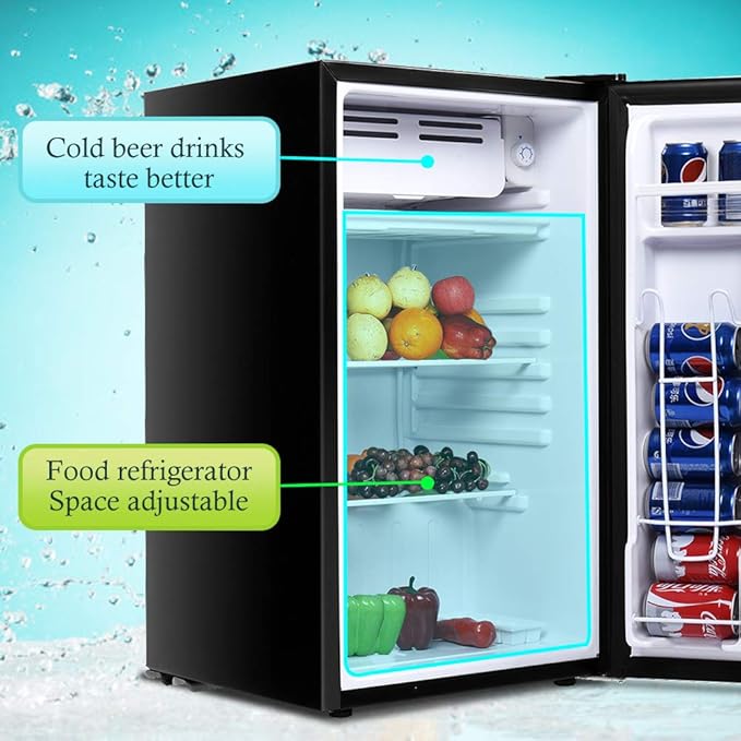 Safeplus 3.2 Cu.Ft Mini Compact Refrigerator, Under Counter Fridge with Small Freezer Removable Glass Shelves - Drinks Food Beer Storage for Office Dorm or Apartment