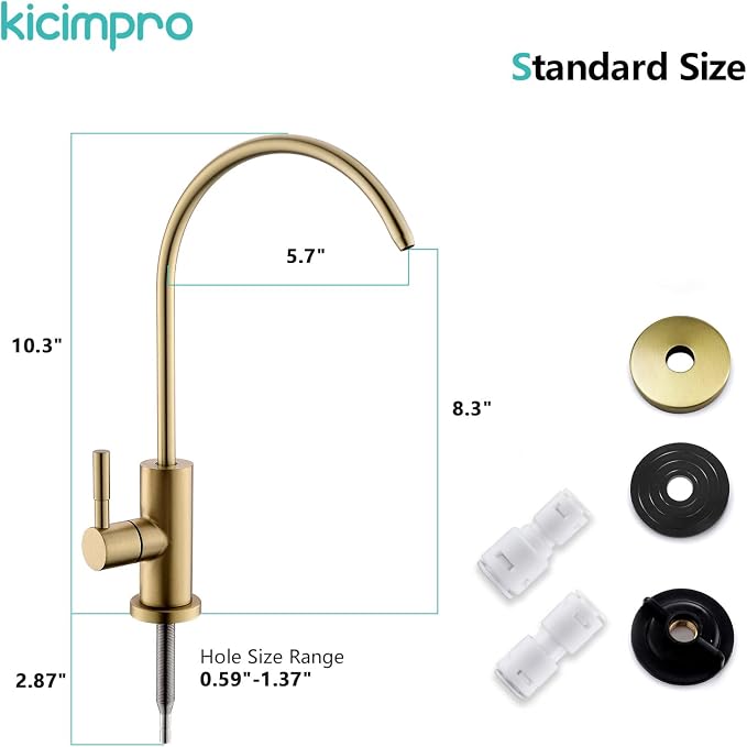 Water Filter Faucet for RO System, Non-Air Gap, 360 Swivel, Fits 1/4 & 3/8 RO - Image 6