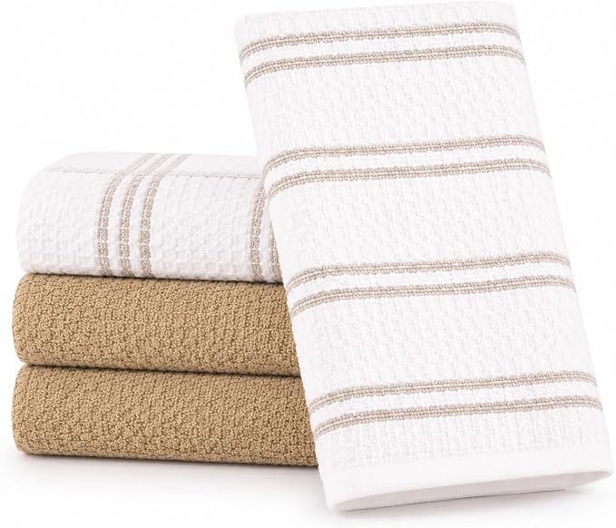 Kitchen Towels Set of 4, Cotton Waffle Weave Dish Towels, 2 Solid & 2 Striped by MosJos