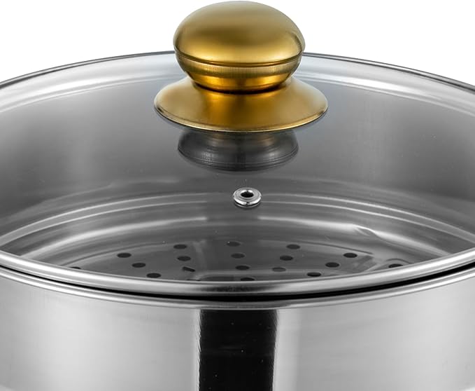 Stainless Steel Steamer Pot, 10.3-Inch Steamer for Cooking, 5-Tier Food Steam Pots with Lid for Cooking Vegetables, Seafood, Soups, Stews, Dumplings and Pasta