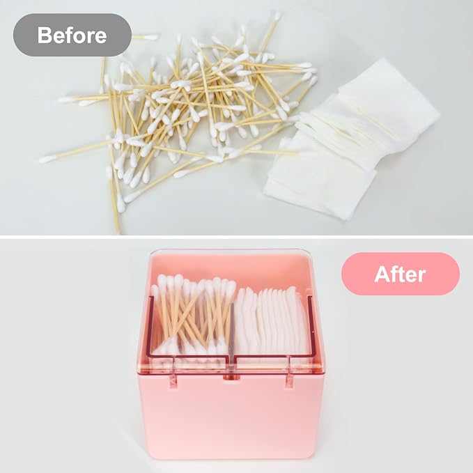 Q tip Holder with 2 Compartments, Plastic Cotton Swab Holder Clear Qtip - Image 7