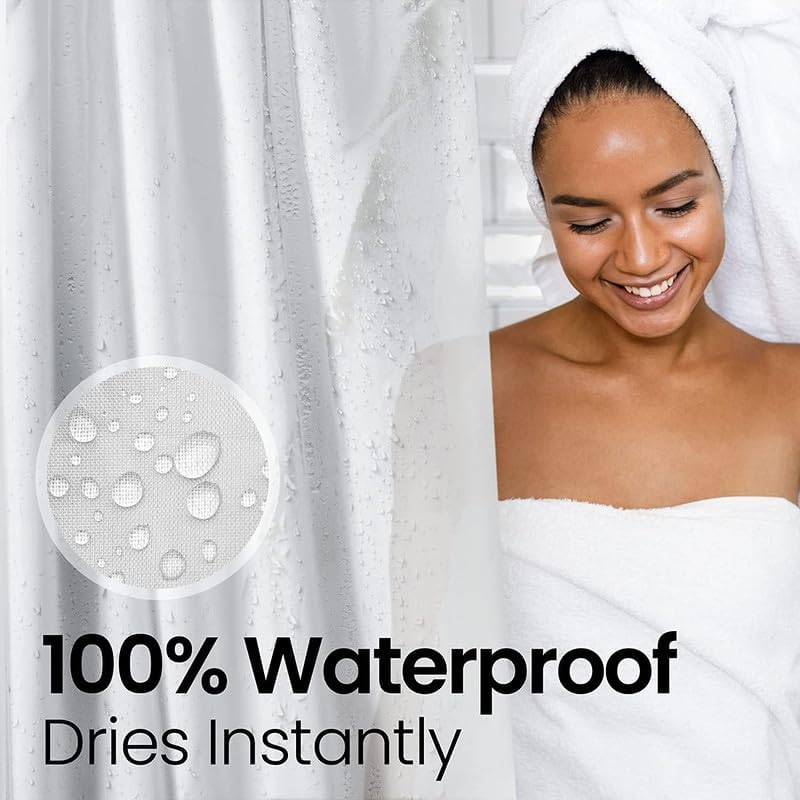 LiBa White Fabric Shower Curtain 72x72 Waterproof Heavy Duty Liner - Image 5