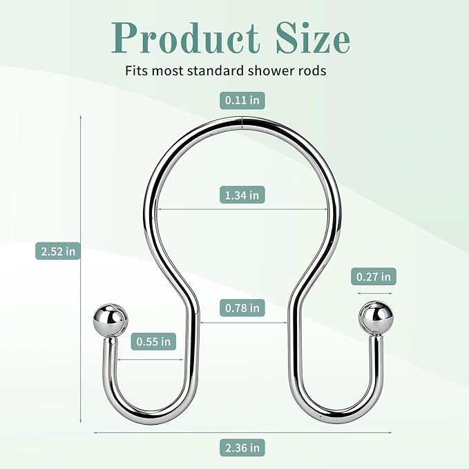 Shower Curtain Hooks, Stainless Steel Shower Curtain Hangers, Metal Shower - Image 5