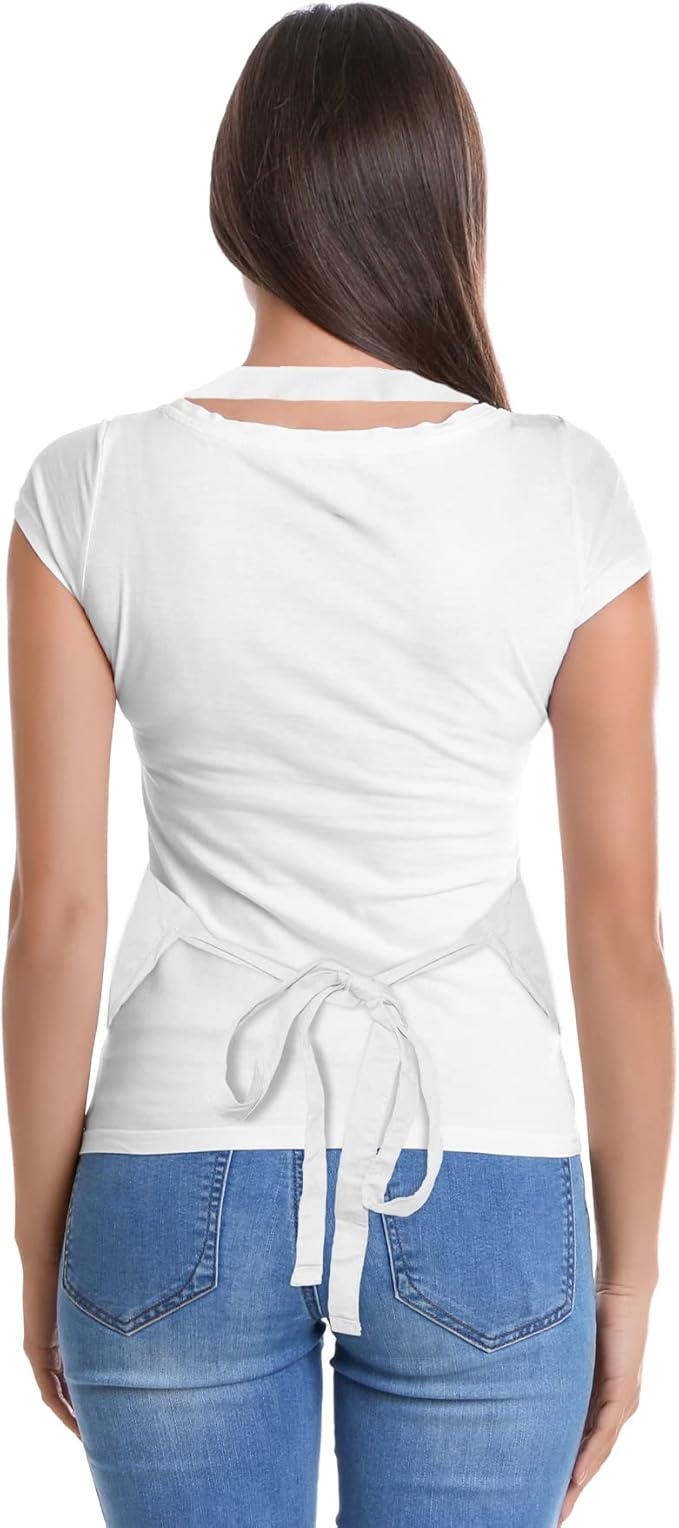 DALIX Apron Commercial Restaurant Home Bib Spun Poly Cotton Kitchen Aprons (2 Pockets) in White