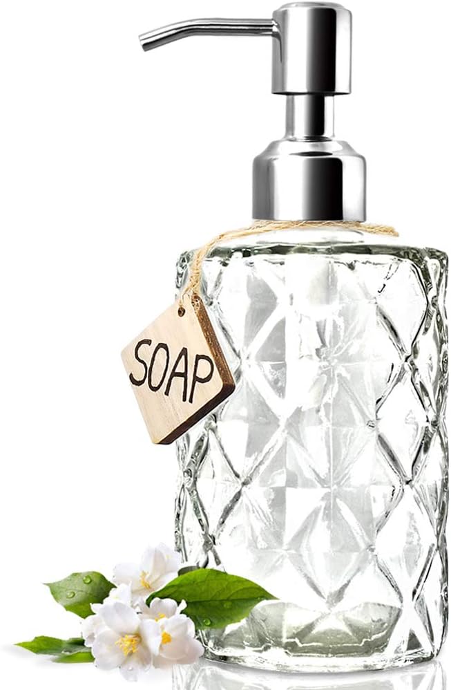 JASAI Diamond Design 12 Oz Glass Soap Dispenser by JASAIHOME
