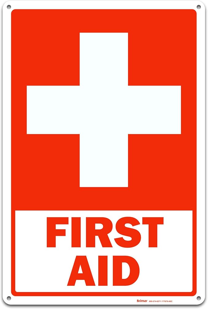Brimar - 12 x 18" - First Aid Sign - .055″ Polyethylene Plastic - Clear Message - Standard Size