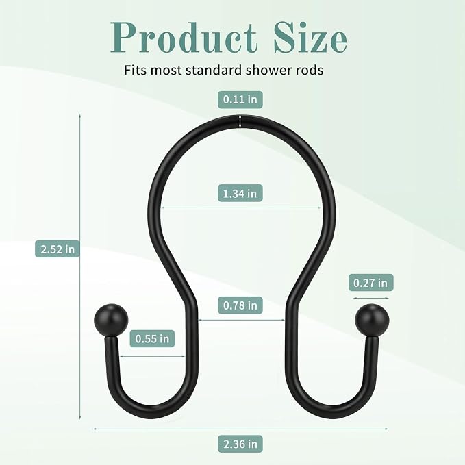 Shower Curtain Hooks, Stainless Steel Shower Curtain Hangers, Minimalist Shower - Image 5