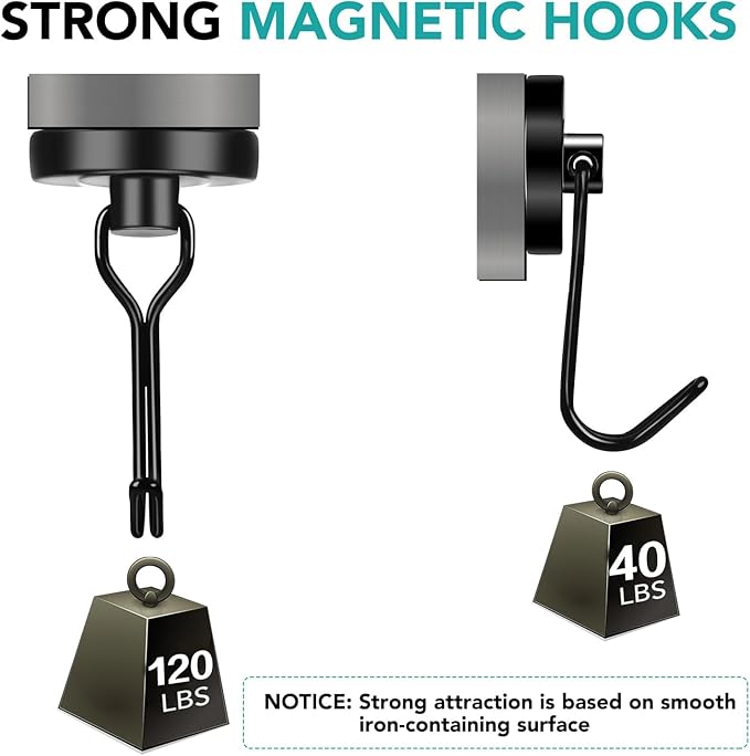DIYMAG Magnetic Hooks, 120LBS Heavy Duty 8 Pack 2026 Cruise Ship Essentials - Image 3