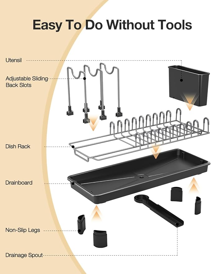 Small Dish Drying Rack with Drainboard, Compact - Image 7
