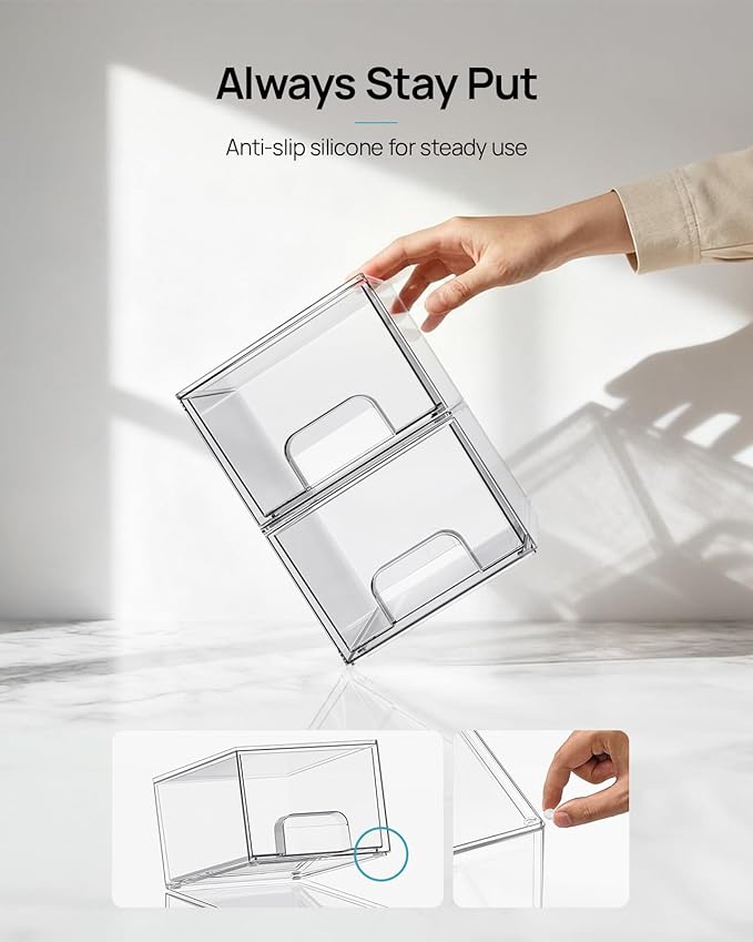 Vtopmart 8 Pack Small Clear Stackable Storage Drawers | Plastic Bins, Bathroom - Image 6