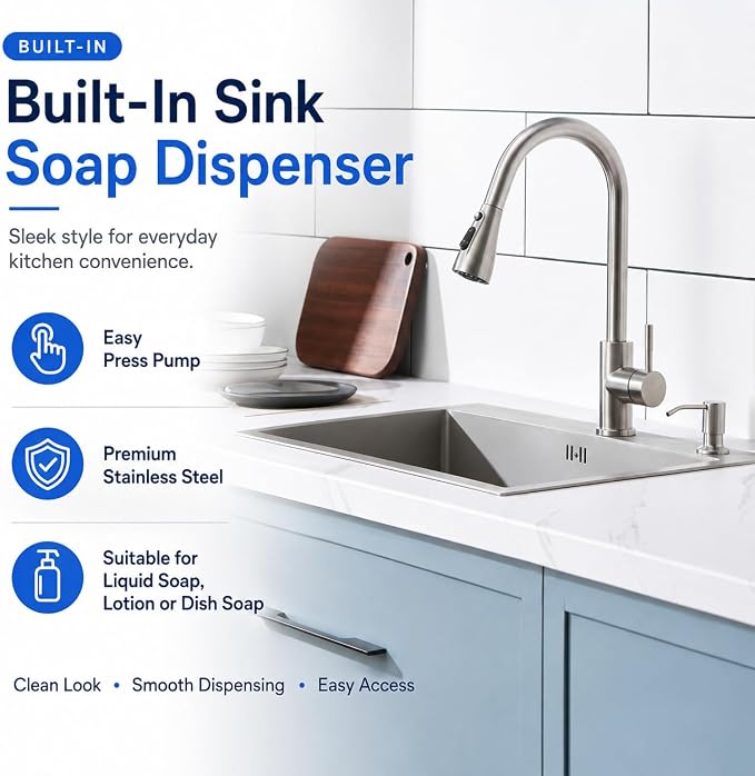 Soap Dispenser for Kitchen Sink, Built in Soap Dispenser Brushed Nickel | - Image 2