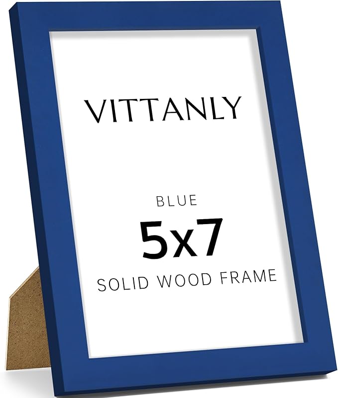 Vittanly 5x7 Picture Frame, Solid Wood Frame with Plexiglass, Includes 4x6 Mat, Wall Hanging or Tabletop for Home Decor, Royal Blue, 1 Pack