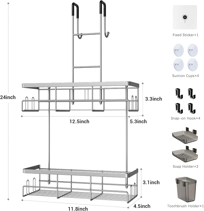 Aitatty Hanging Shower Caddy Over Door: No Drill Rustproof Shower Shelf - Image 7