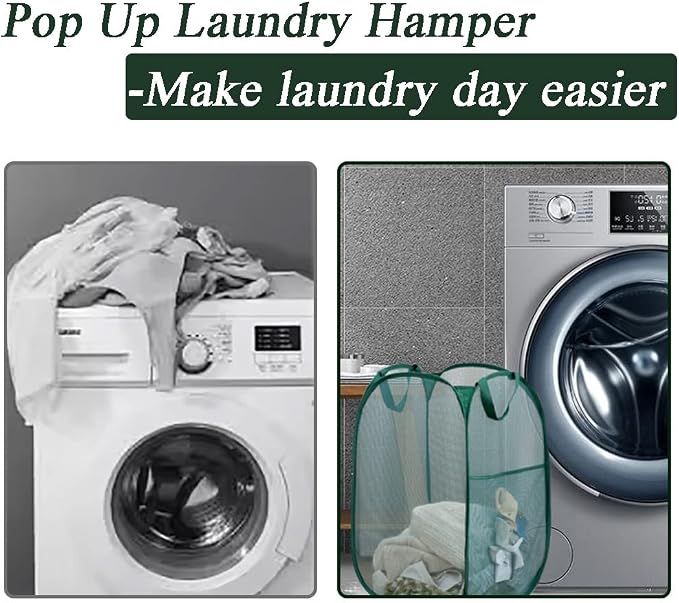 Pop Up Laundry Hamper, Reinforced Mesh Laundry Basket, Folding Clothes Storage - Image 6