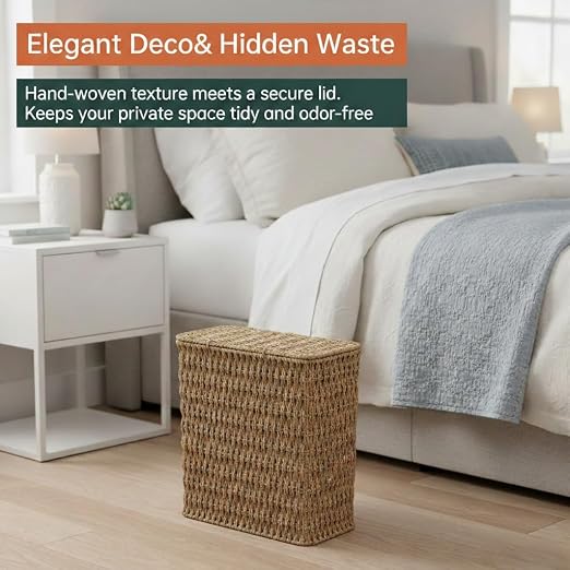 Coeusy 3 Gallon Paper Rope Bathroom Trash Can, Small Wicker Trash Cans - Image 6
