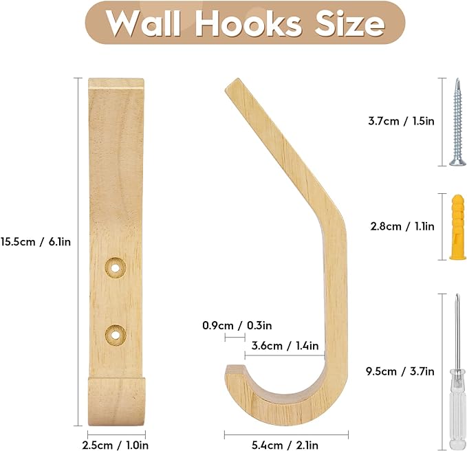 Wooden Wall Hooks Organizer Heavy Duty 6 Pack Coat Hooks - Image 4