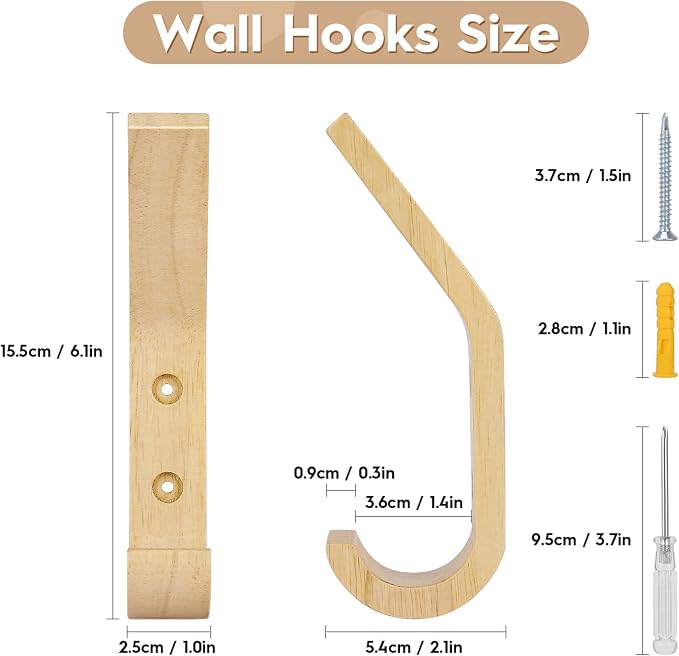 Wood Wall Hooks 4 Pack Organizer Heavy Duty Coat Hooks - Image 2