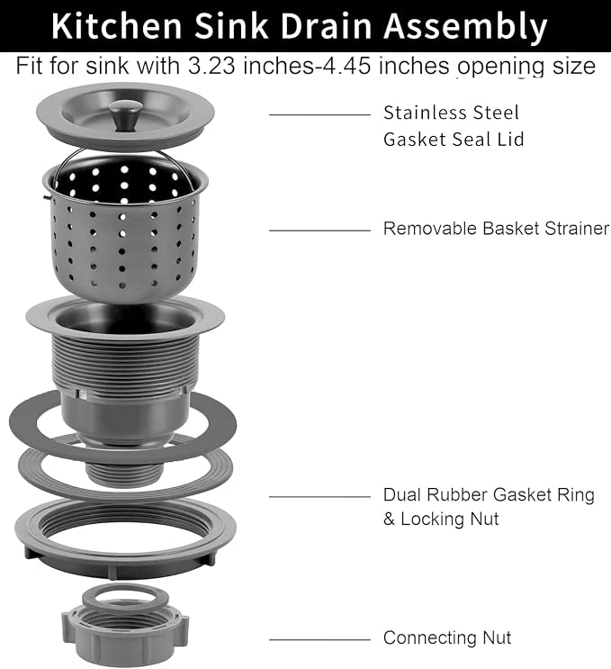 Sink Strainer Kitchen Sink Drain Assembly Kit 3-1/2 Inch - Image 6
