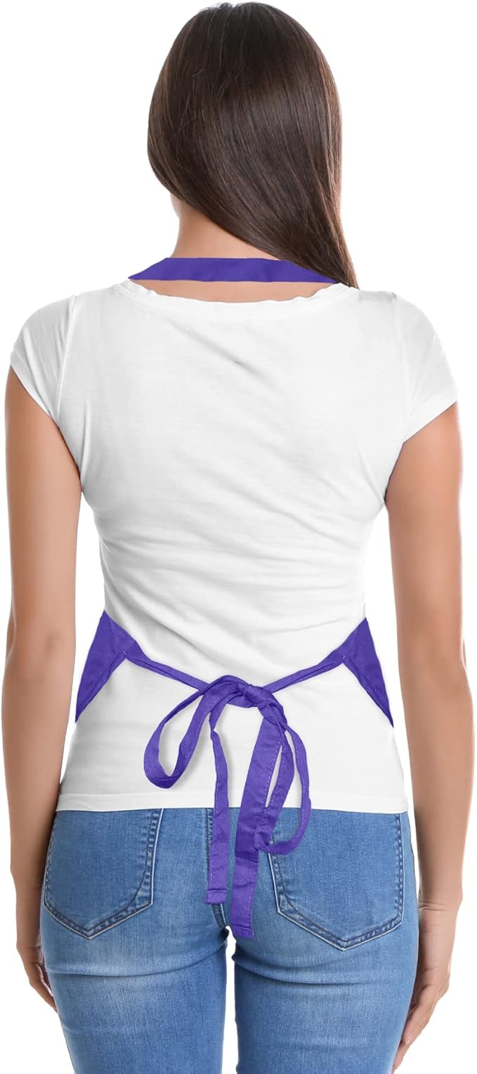 DALIX Apron Commercial Restaurant Home Bib Spun Poly Cotton Kitchen Aprons (2 Pockets) (12, Pinstripe Purple/White)