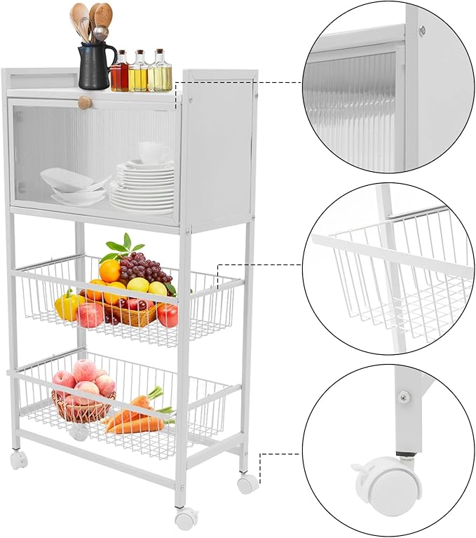 Bakers Rack for Kitchen with Storage, 4 Tier Kitchen Organizer Shelf for Vegetables, Fruits, Small Rice Cookers (White)