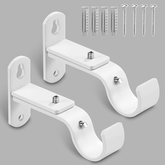 Adjustable Curtain Rod Brackets, Metal Window Drapery Rod Hanger Holders Hooks by AMZSEVEN