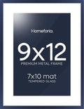 Homeforia 9x12 Navy Blue Frame, High End Metal 9 x 12 Picture Frames with Mat 7 by 10 inch Photo, 9by12 Poster Frame Matted to 7x10 Art, 12x9 Wall or Tabletop Frame, Tempered Glass, Wall Kit, Set of 1