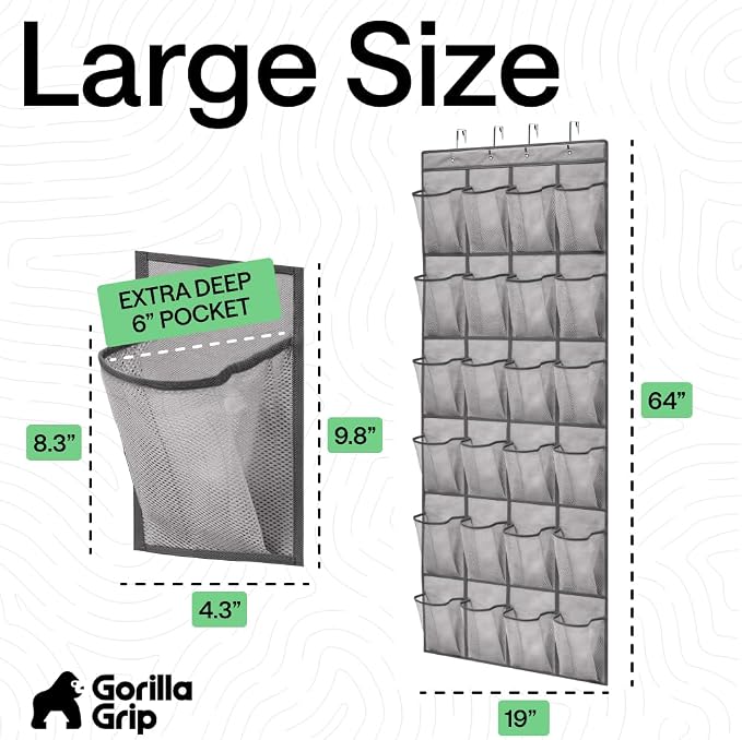 GORILLA GRIP Over the Door Shoe Organizer, 24 Extra Large Pockets, Space Saving - Image 7