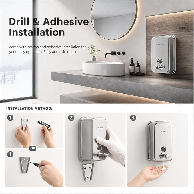 Stainless Steel Soap Dispenser for Kitchen Wall Mount – 27oz Vertical | Durable - Image 3